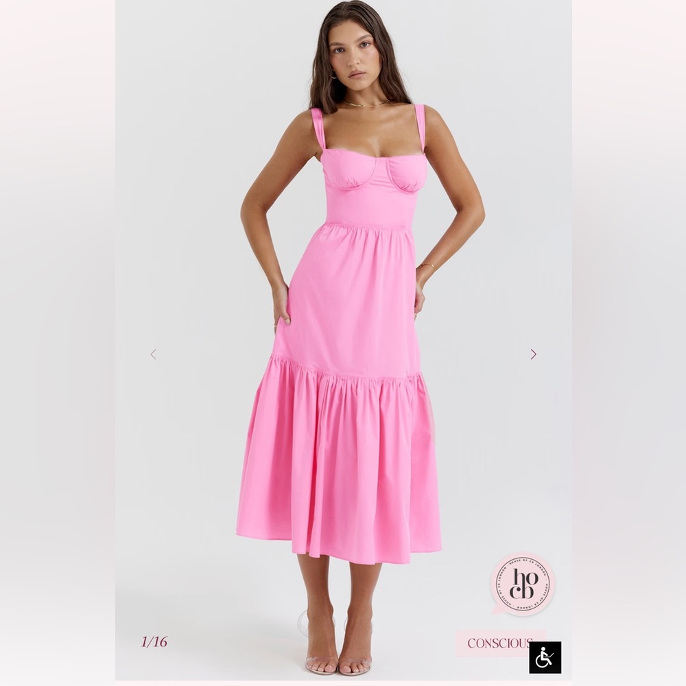 NWT House of CB French Pink Midi Tiered Elia Sundress
